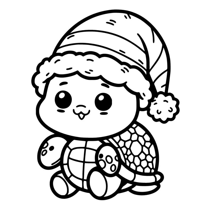 show me a pic of a cute turtle warring a santa hat