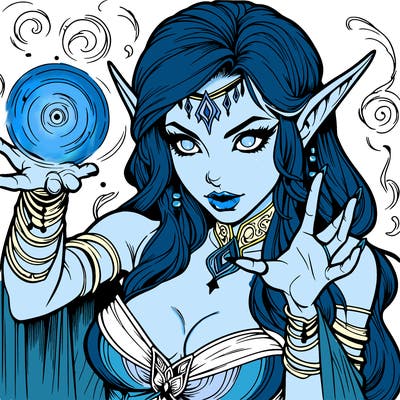 realistic scary beautiful elf sorceress casting spell
