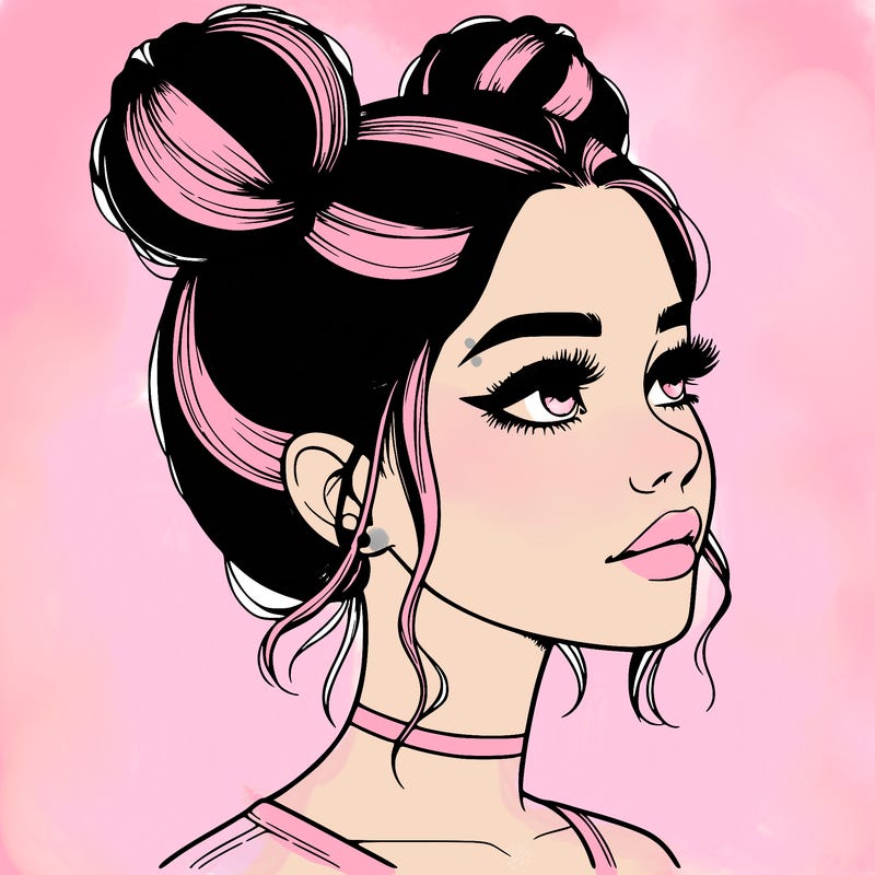 realistic girl with buns on the top of her head