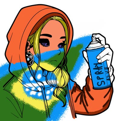 a realistic girl, spray painting