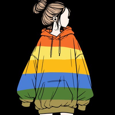 realistic girl with a oversized sweatshirt on and a bun