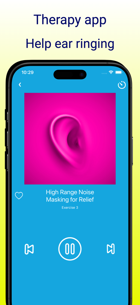 Tinnitus: resound relief & aid - Interface de aplicativo de terapia de zumbido mostrando mascaramento de ruído de alta frequência para alívio de zumbido no ouvido