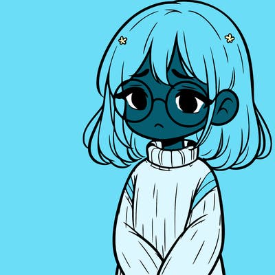 sad girl with glasses in a sweater