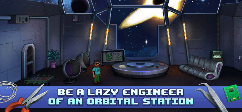 Odysseus Kosmos - Episode 1 - A pixel art screenshot of an orbital station interior from the game Odysseus Kosmos
