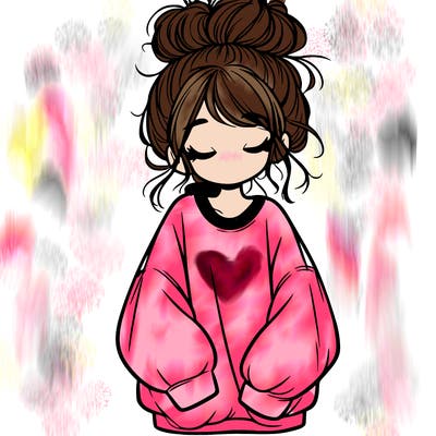 girl with baggy sweatshirt and messy bun