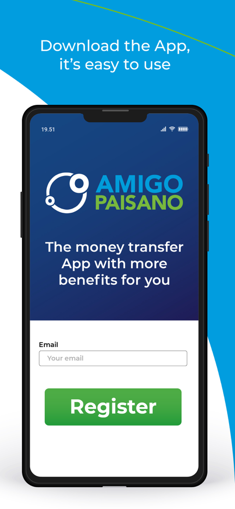 Amigo Paisano - Registrierungsbildschirm der Amigo Paisano Geldtransfer-App