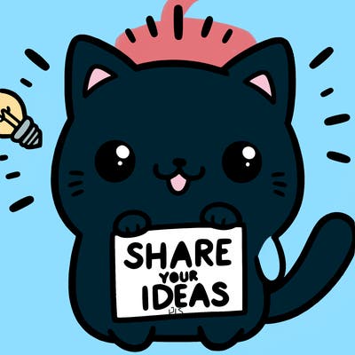 a cute cat saying share your ideas