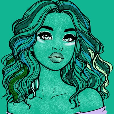 realistic girl with wavy hair and lips