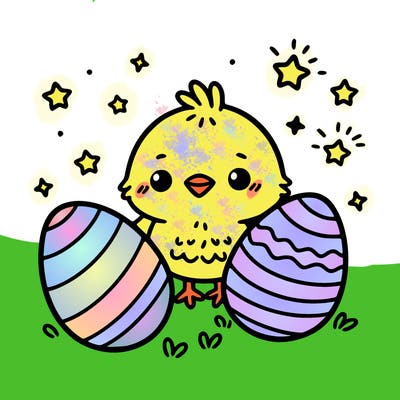 cute easter chick with eggs