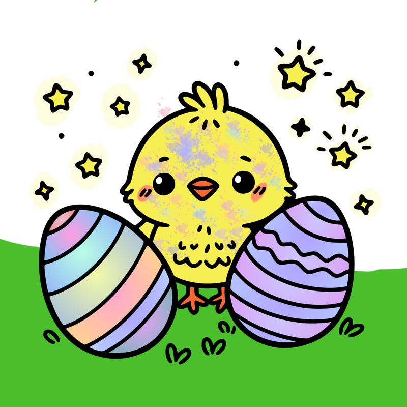 cute easter chick with eggs