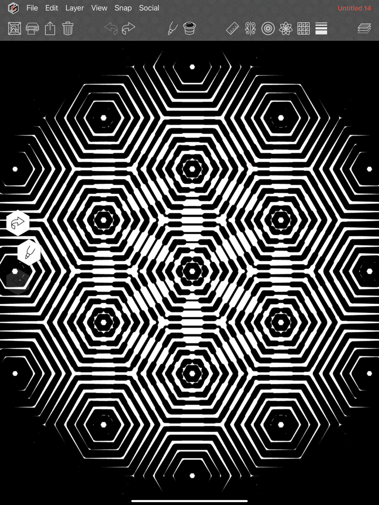 Geometrica - Un complejo patrón hexagonal en blanco y negro diseñado en la aplicación de dibujo Geometrica