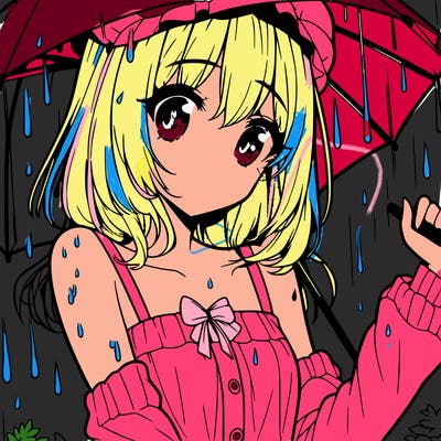 pretty anime girl in the rain