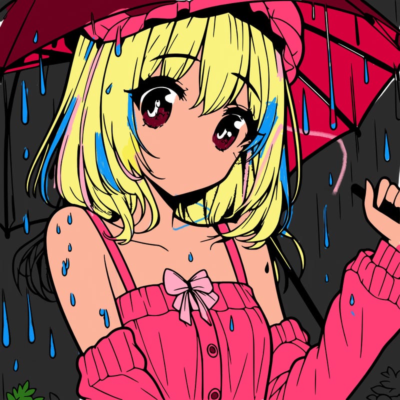 pretty anime girl in the rain