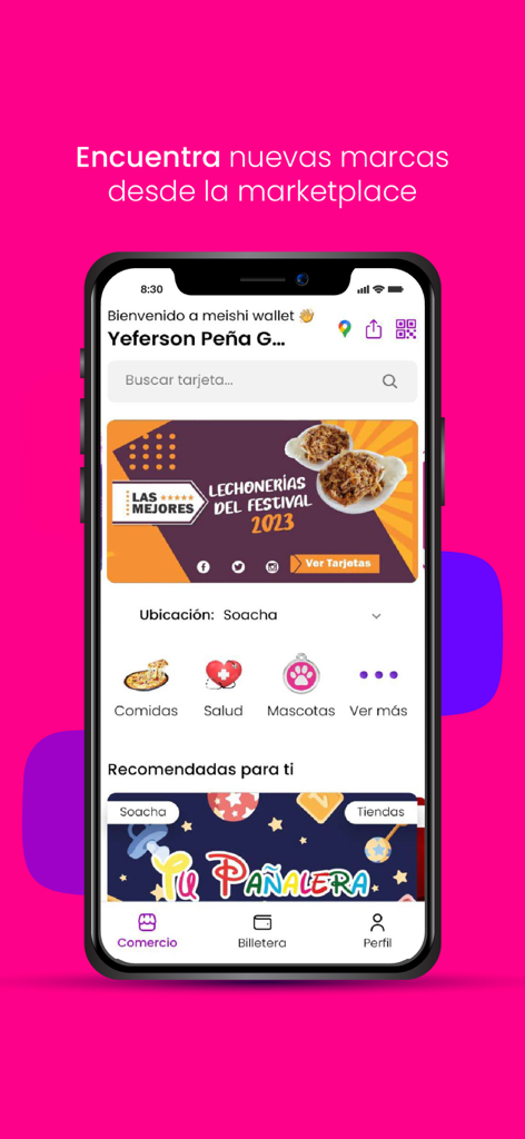 meishi wallet - Mobile interface of Meishi Wallet showing a marketplace of local brand loyalty cards and reward categories