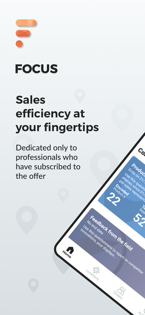 Focus (by Roamler) - Interfaccia dell'app mobile Focus by Roamler per l'efficienza delle vendite sul campo e il reporting aziendale