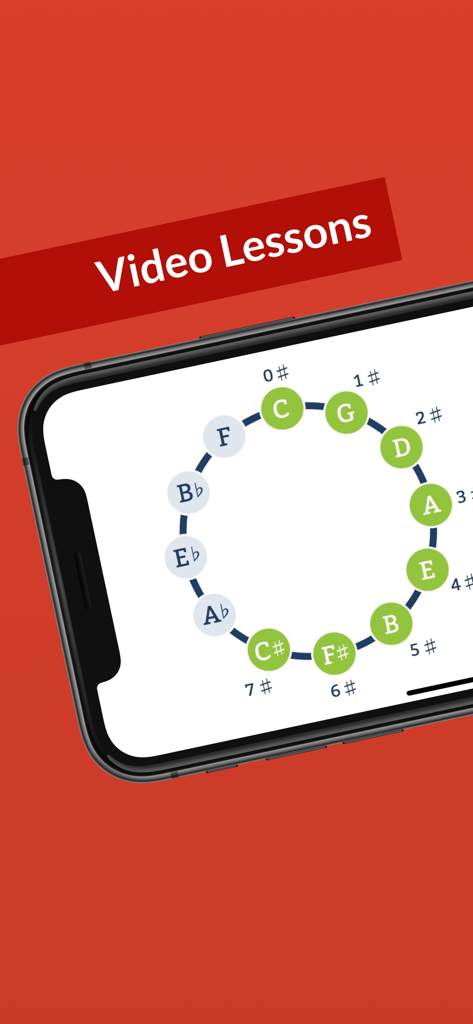 Waay: Learn music theory - Smartphone screen displaying the circle of fifths diagram from a music theory video lesson