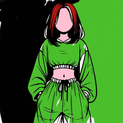 realistic girl faceless with baggy pants and a crop top