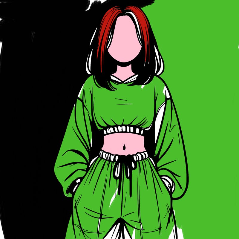 realistic girl faceless with baggy pants and a crop top