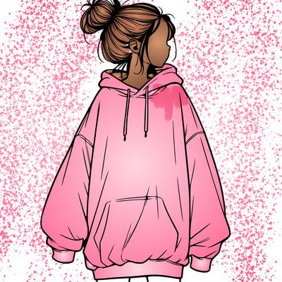 realistic girl with a oversized sweatshirt on and a bun