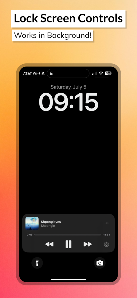 174 Player Plus - iPhone lock screen showing background music playback controls for 174 Player Plus app
