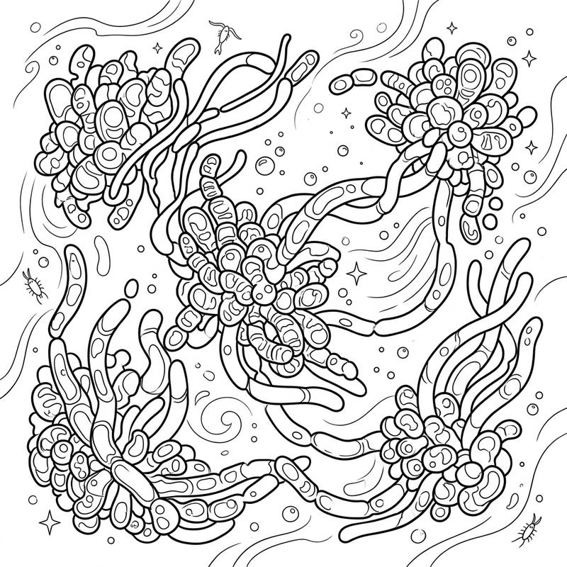 Discover the hidden beauty of the ocean floor with this captivating marine cyanobacteria coloring page. Immerse yourself in intricate biological patterns and a vibrant underwater world.