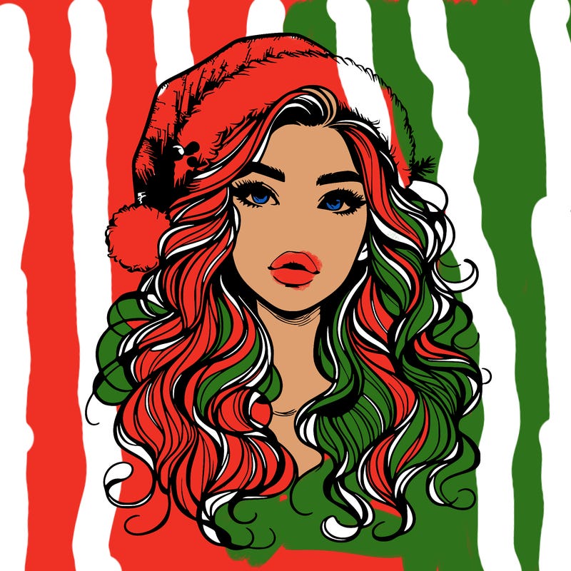 realistic christmas girl with wavy hair and lips