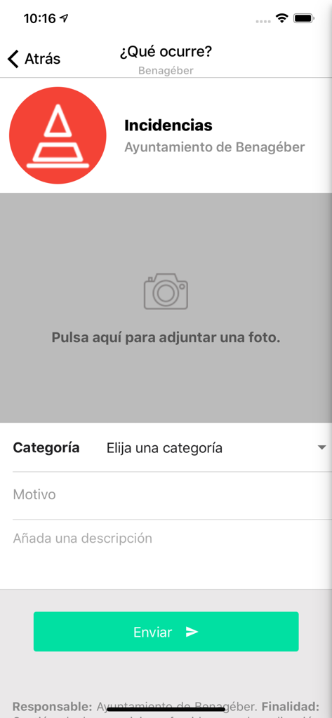 Ajuntaments de València - Un modulo di segnalazione incidenti per cittadini nell'app mobile Ajuntaments de Valencia.
