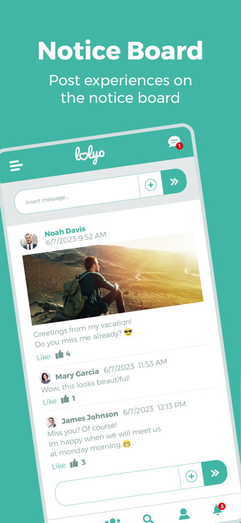 Una bacheca in stile social media all'interno della LOLYO Employee-App che mostra post e commenti dei colleghi