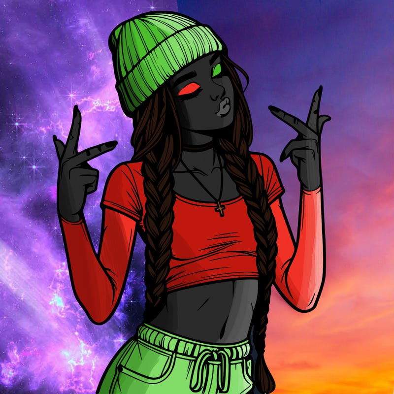 realistic teenage girl with braids and a beanie and crop top doing 🫶🏼