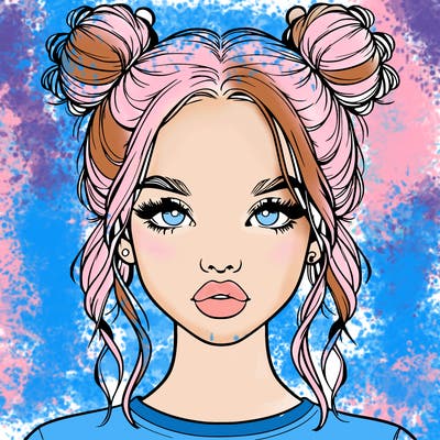 realistic girl with two buns in hair and lips