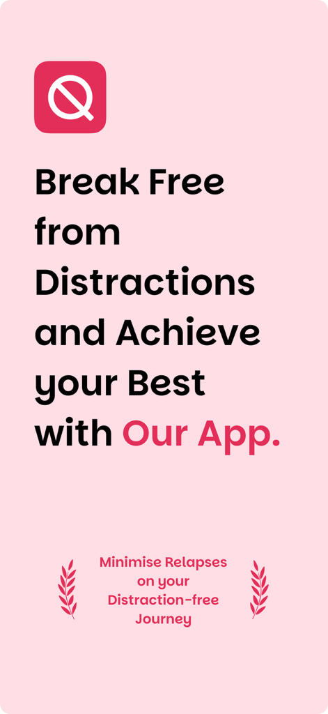 Quit Adult Content / Quit P - Promotional screen for the Quit P app with text about breaking free from distractions and minimizing relapses