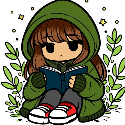 girl in oversized hoodie reading a book