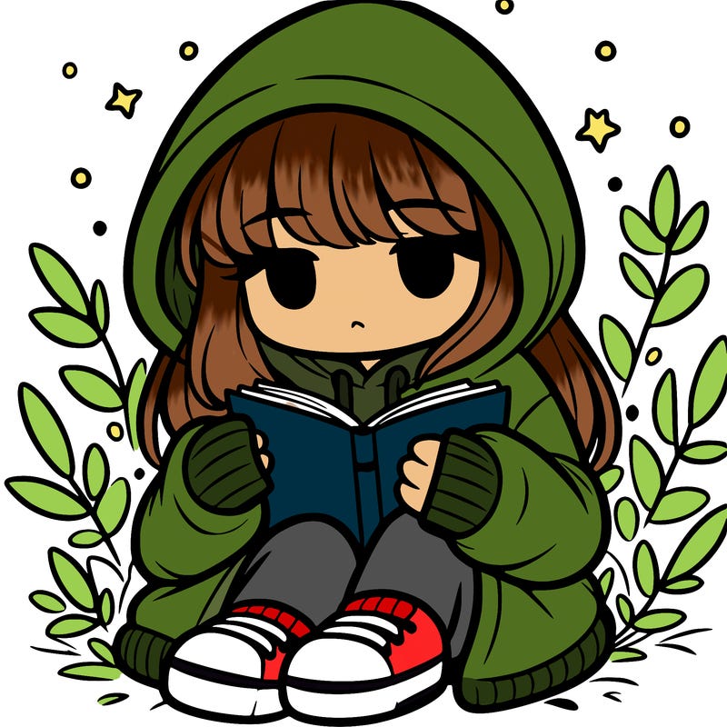 girl in oversized hoodie reading a book