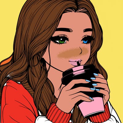 realistic girl drinking coffee