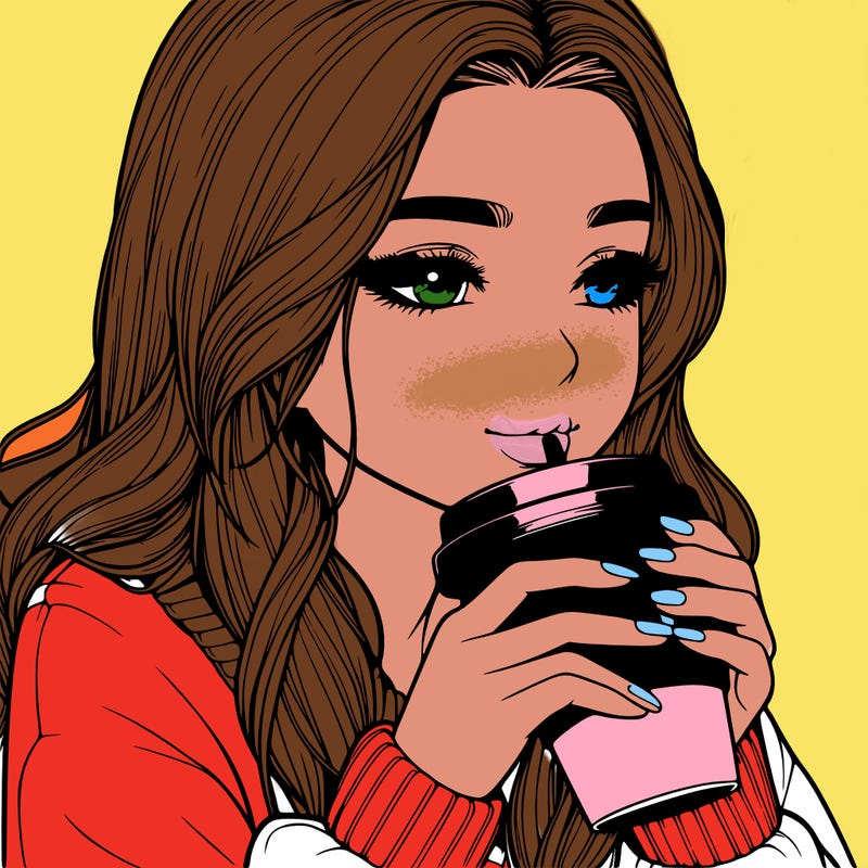 realistic girl drinking coffee