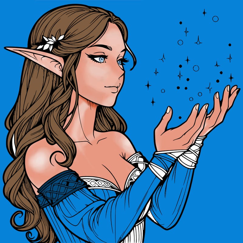 realistic elf girl doing magic