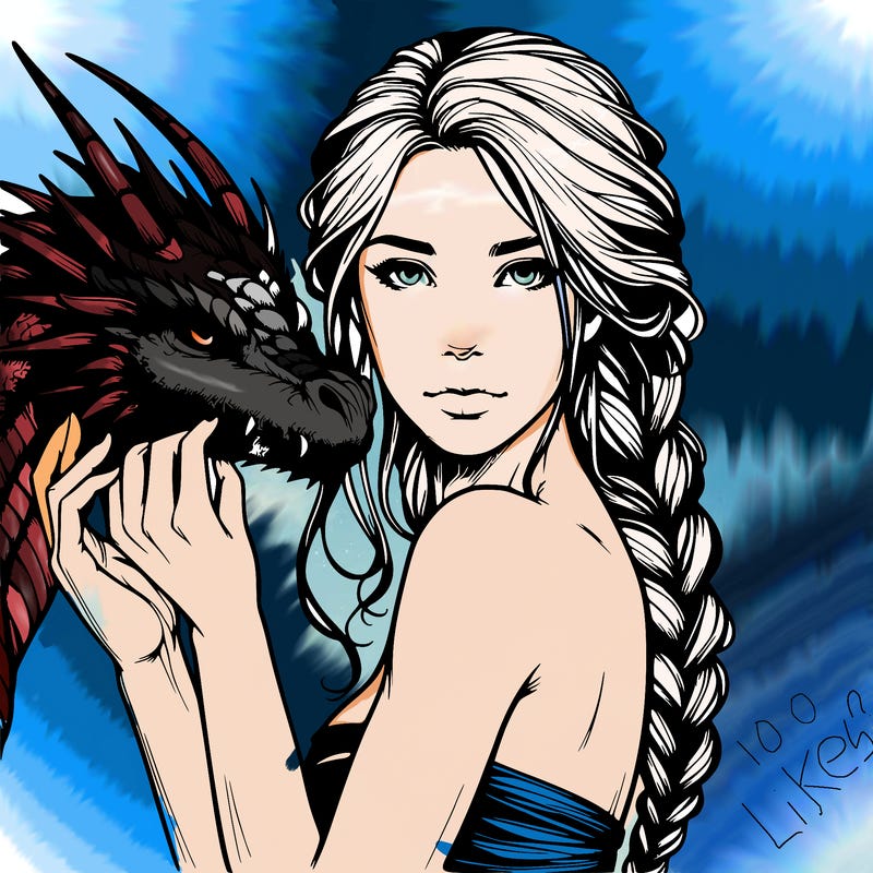 woman with dragon realistic