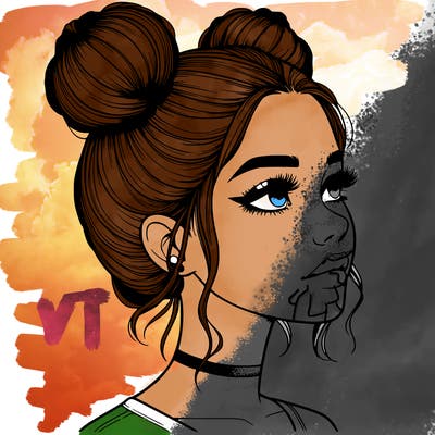 realistic girl with buns on the top of her head