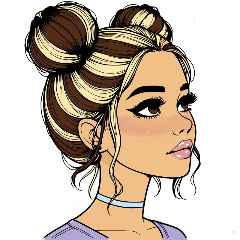 realistic girl with buns on the top of her head