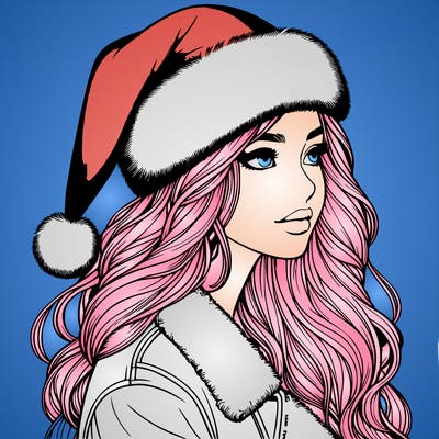 realistic girl in santa hat