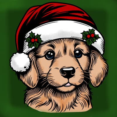 realistic dog wearing a santa hat