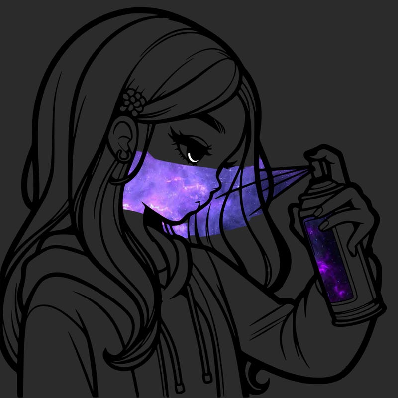 a realistic girl spray painting