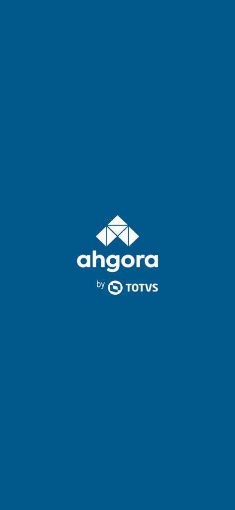 Tela de introdução do aplicativo Meu Ahgora mostrando o logotipo e a marca TOTVS em um fundo azul