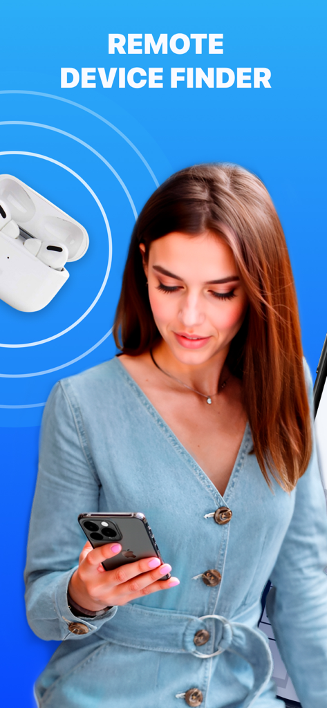 Find My Lost: Device Finder - Woman using the Find My Lost app to locate her lost AirPods