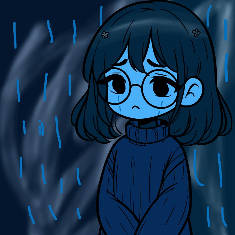 sad girl with glasses in a sweater