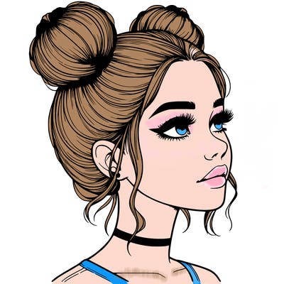 realistic girl with buns on the top of her head