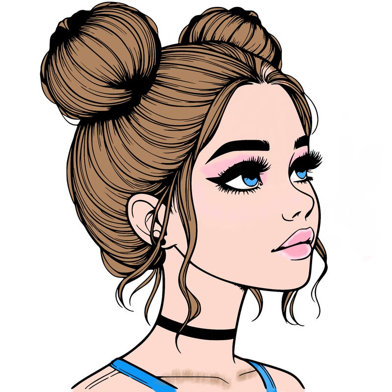 realistic girl with buns on the top of her head