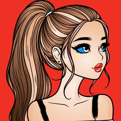 a beautiful and realistic girl with a high pony tail