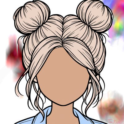 realistic girl with buns on the top of her hair