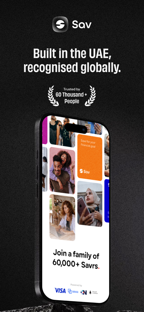 Sav app screen showing global recognition and a community of over sixty thousand users